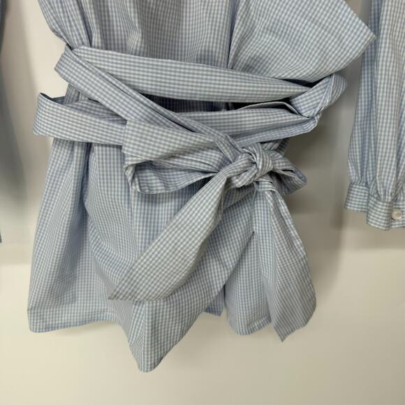 Lane Bryant Top Womens 22 Light Blue Gingham Plaid Wrap Tie Front Nursing 4780 - Picture 6 of 11